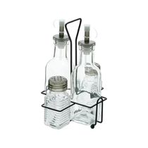 Conjunto Galheteiro 4 Peças (2x200ml e 2x80ml) em Vidro com Suporte de Metal Lyor