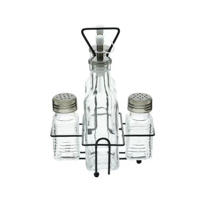 Conjunto Galheteiro 4 Peças (2x200ml e 2x80ml) em Vidro com Suporte de Metal Lyor Transparente