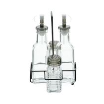 Conjunto Galheteiro 4 Peças (2x200ml e 2x80ml) em Vidro com Suporte de Metal Lyor