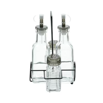 Conjunto Galheteiro 4 Peças (2x200ml e 2x80ml) em Vidro com Suporte de Metal Lyor Transparente