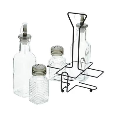 Conjunto Galheteiro 4 Peças (2x200ml e 2x80ml) em Vidro com Suporte de Metal Lyor Transparente