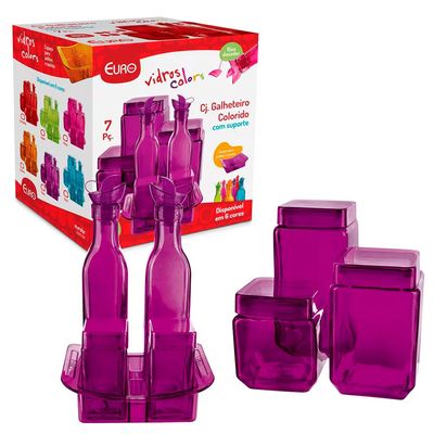 Conjunto de Galheteiro e Potes Euro Home Roxo 7 Peças Roxo