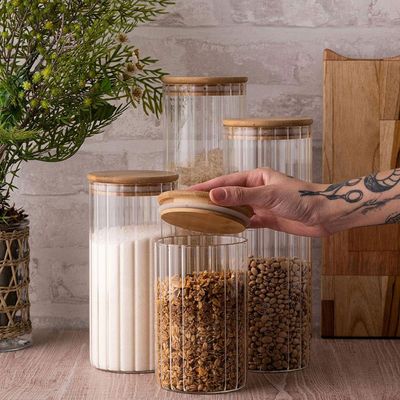 Porta Mantimento 700ml Vidro Borossilicato Tampa Bambu Wolff Transparente