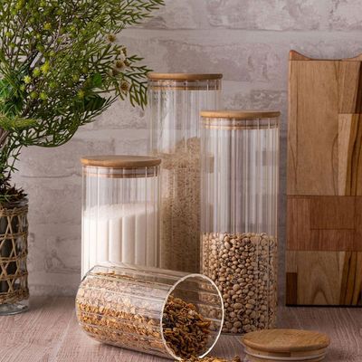 Porta Mantimento 700ml Vidro Borossilicato Tampa Bambu Wolff Transparente