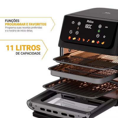 Fritadeira Elétrica Air Fryer Oven PAF11B Visor Removível Preta Philco Preto / 110V
