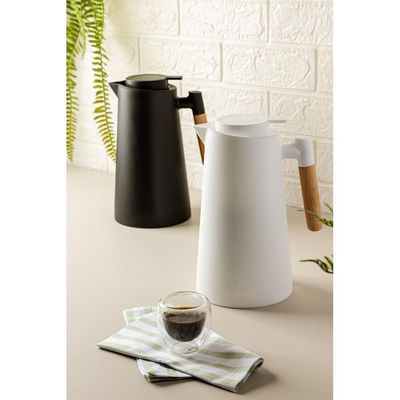 Garrafa Térmica Lyor Escandinávia 1L Branca Cabo de Madeira Branco