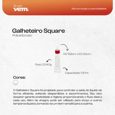 Galheteiro Square Para Azeite 100ml Natural em Policarbonato