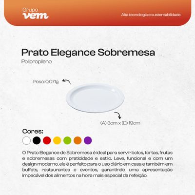 Prato Elegance de Sobremesa 19cm Preto em Polipropileno