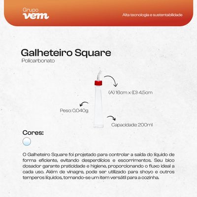 Galheteiro Square Para Vinagre 200ml Natural em Policarbonato