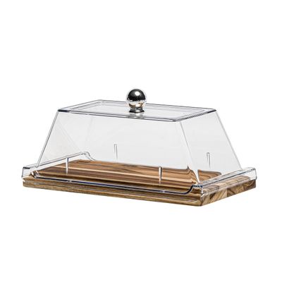 Bandeja Retangular Wooden Glow 32x15cm em Madeira Teca com Tampa em Policarbonato
