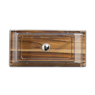 Bandeja Retangular Wooden Glow 32x15cm em Madeira Teca com Tampa em Policarbonato