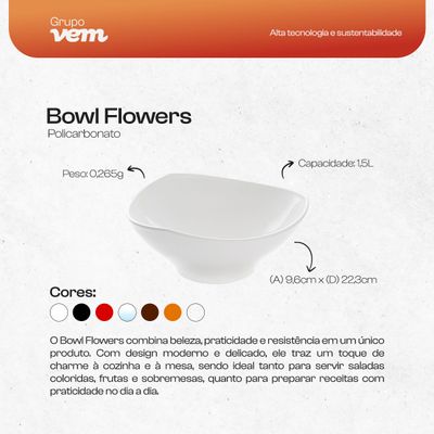 Bowl Flowers 1,5L Branco em Policarbonato
