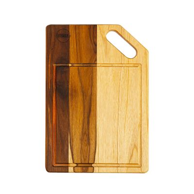 Tábua Retangular M com Alça Vazada Wooden Glow 38x27cm em Madeira Teca