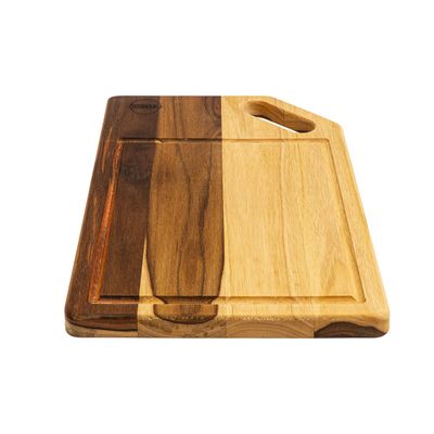Tábua Retangular M com Alça Vazada Wooden Glow 38x27cm em Madeira Teca