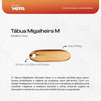 Tábua Migalheira M Wooden Glow 40x20cm em Madeira Teca Tábua Migalheira Wooden Glow M 40x20cm em Madeira Teca