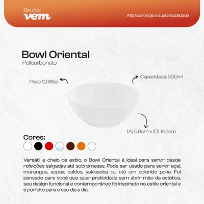 Bowl Oriental Redondo 500ml Preto em Policarbonato