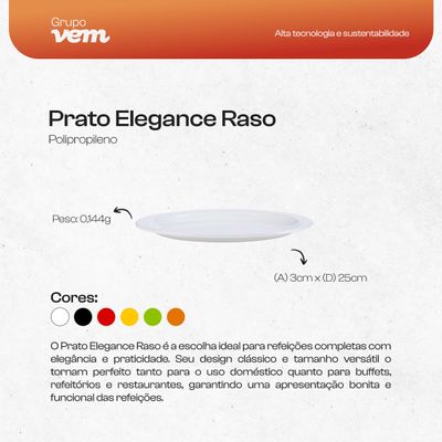 Prato Elegance Raso Redondo 25cm Vermelho em Polipropileno