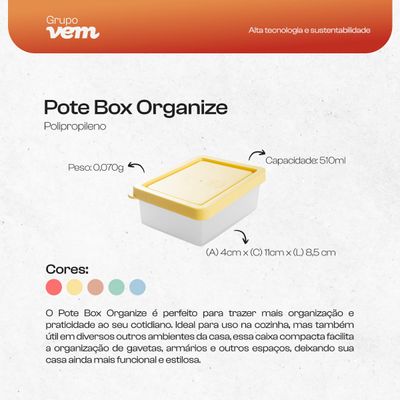 Pote Box Organize Amarelo em Polipropileno
