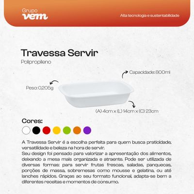 Travessa Servir Retangular 800ml Branca em Polipropileno