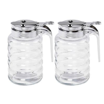 Kit 2 Meleiras de Vidro 150ml com Dosador Potes para Mel Lyor Transparentes Tampa Cromada