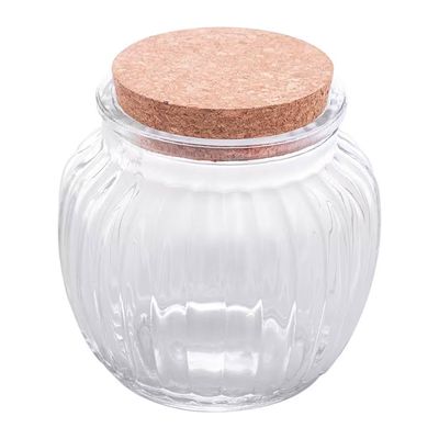 Pote de Vidro 600ml com Tampa de Rolha Classic Canelado Design Sofisticado Lyor Incolor