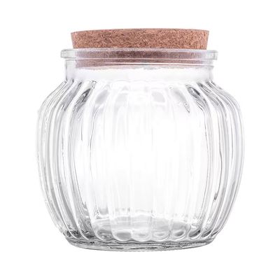 Pote de Vidro 600ml com Tampa de Rolha Classic Canelado Design Sofisticado Lyor Incolor