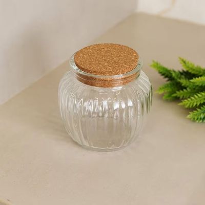 Pote de Vidro 600ml com Tampa de Rolha Classic Canelado Design Sofisticado Lyor Incolor
