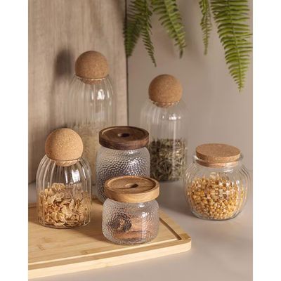 Pote de Vidro 600ml com Tampa de Rolha Classic Canelado Design Sofisticado Lyor Incolor