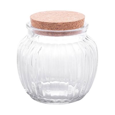 Pote de Vidro 600ml com Tampa de Rolha Classic Canelado Design Sofisticado Lyor Incolor