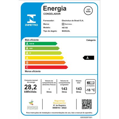 Freezer Horizontal Electrolux Cycle Defrost 143L com função Turbo Freezer Uma Porta (HE150) 127V