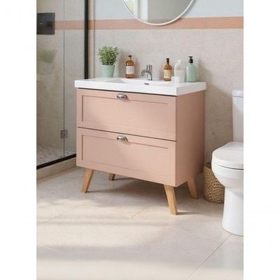 Gabinete Para Banheiro Com Cuba E Espelho 80cm Retro Mdf Rosa Milano - On Móveis
