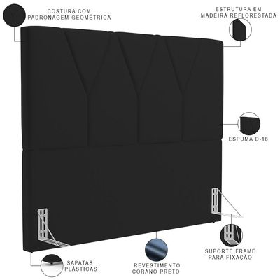 Cabeceira Cama Box Casal 140 cm Aurora W01 Corano Preto - Lyam Decor