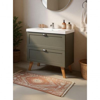 Gabinete Para Banheiro Com Cuba E Espelho 80cm Retro Mdf Verde Milano - On Móveis