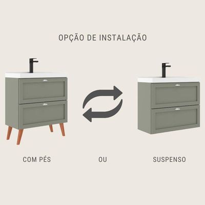 Gabinete Para Banheiro Com Cuba E Espelho 80cm Retro Mdf Verde Milano - On Móveis