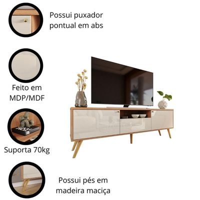 Rack Para Até 70 Polegadas 2 Portas E 1 Gaveta Sevilla 183cm Jequitibá-off White Perolizado