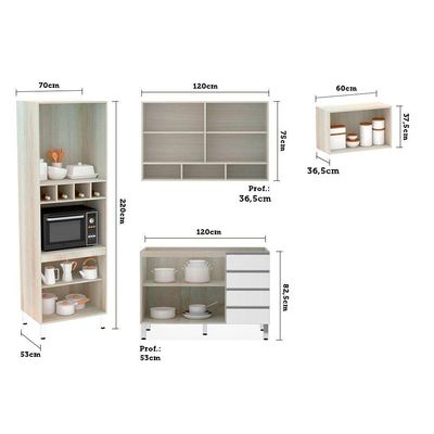 Cozinha Modulada 4 Pçs Legno Crema Com Branco Lis