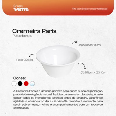 Cremeira Paris 130ml Branca em Policarbonato