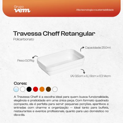 Travessa Cheff Retangular 250ml Branca em Policarbonato