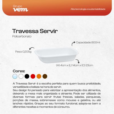 Travessa Servir Retangular 800ml Branca em Policarbonato
