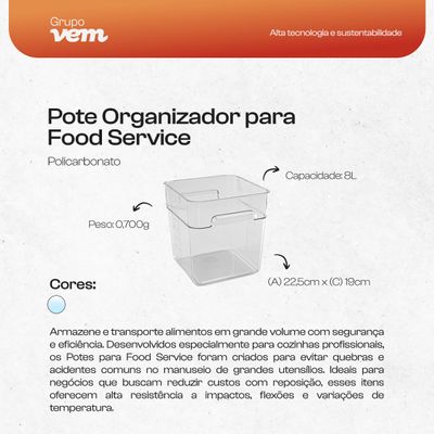 Pote Organizador para Food Service 8 Litros com Medidor em Policarbonato