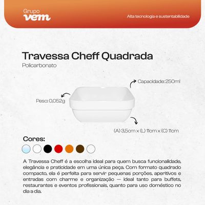 Travessa Cheff Quadrada 250ml Branca em Policarbonato