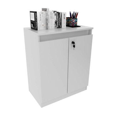 Kit 2 Peças Armário Escritório com 2 Portas com Chave Balcão Escritório com Chave 2 Portas Branco