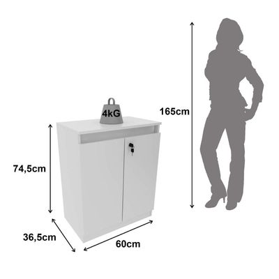 Kit 2 Peças Armário Escritório com 2 Portas com Chave Balcão Escritório com Chave 2 Portas Branco