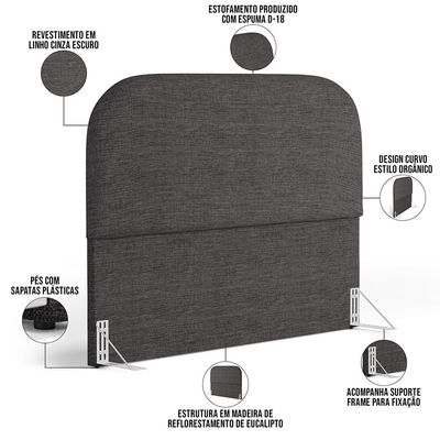 Cabeceira Cama Box King 195cm Orgânica Lanna W01 Linho Cinza Escuro - Lyam Decor