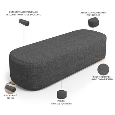Cabeceira Cama Box King 195cm Lanna com Puff Recamier Doha W01 Linho Cinza Escuro - Lyam Decor
