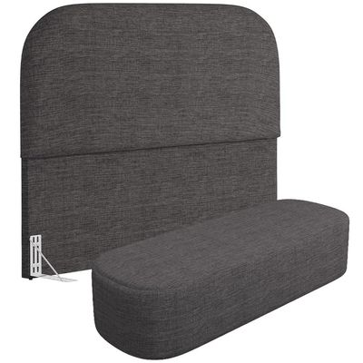 Cabeceira Cama Box King 195cm Lanna com Puff Recamier Doha W01 Linho Cinza Escuro - Lyam Decor