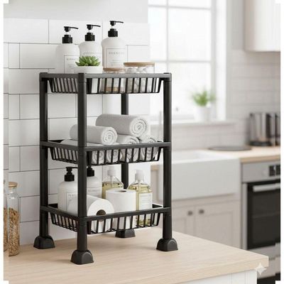 Estante Orgnizadora 3 Prateleiras Fruteira Chao Cozinha Cesto Mesa Empilhavel 3 Andares Multiuso Casa Frutas Porta Treco