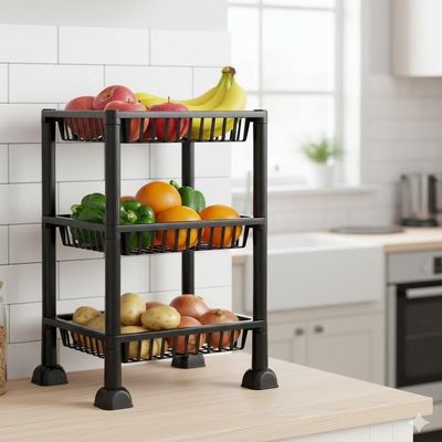 Estante Orgnizadora 3 Prateleiras Fruteira Chao Cozinha Cesto Mesa Empilhavel 3 Andares Multiuso Casa Frutas Porta Treco