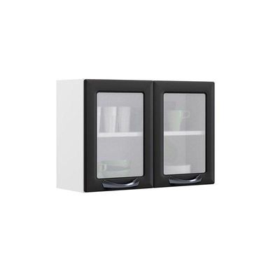 Armário Aéreo Grafite 2 Portas Com Vidro New Premium