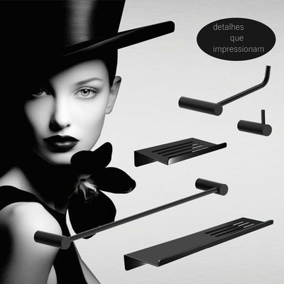 Kit Acessórios Para Banheiro Preto Fosco 5 Peças Grego Metal 2101or